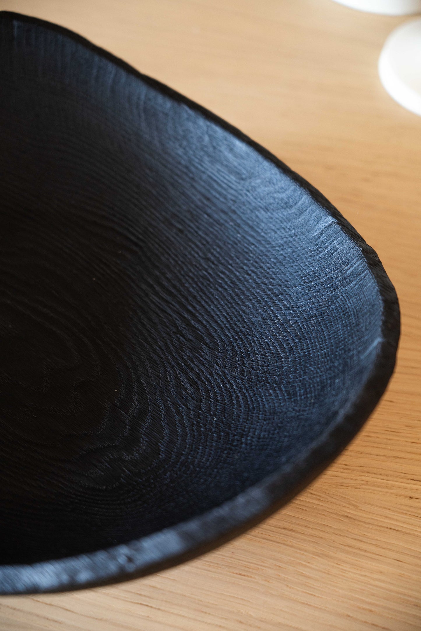 Hand-Carved Large Charred Wood Shallow Bowl