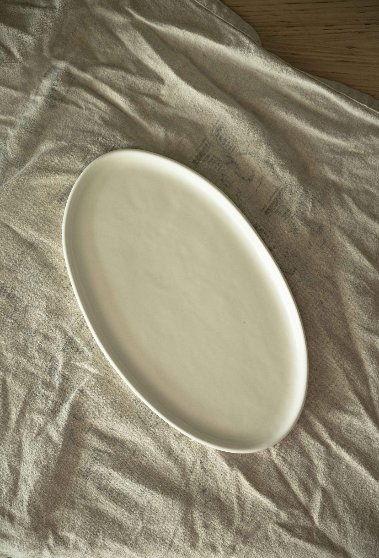 White Matte Stoneware Oval Serving Platter