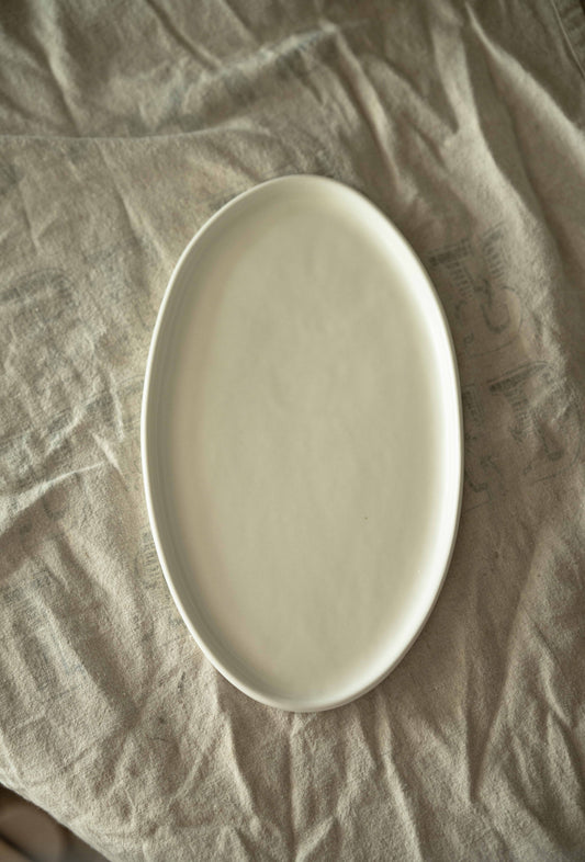 White Matte Stoneware Oval Serving Platter