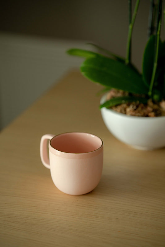 Handmade Porcelain Coffee Mug with Gold Rim. Powder Pink