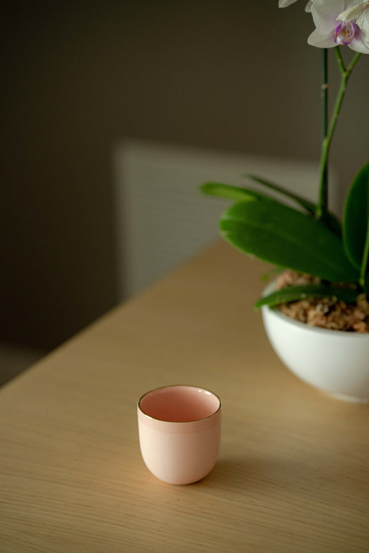 Handmade Porcelain Espresso Cup with Gold Rim. Powder Pink