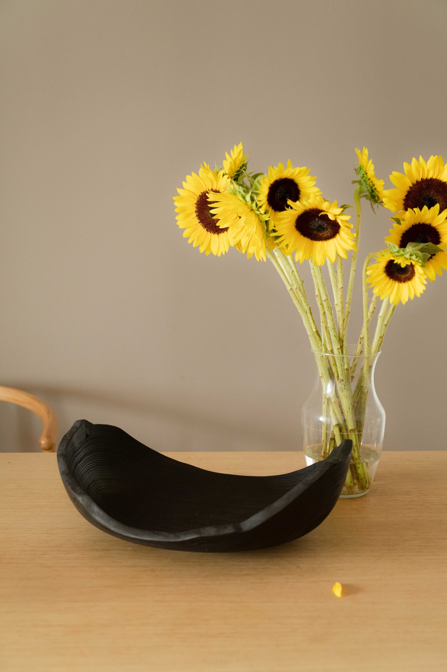 Hand-Carved Large Charred Wood Shallow Bowl