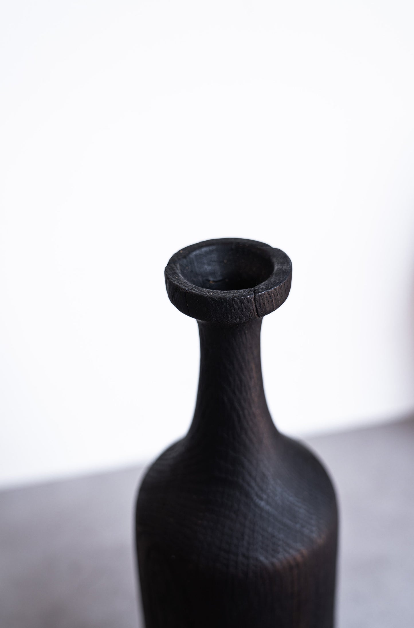 Tall Charred Wood Bottle Shaped Vase