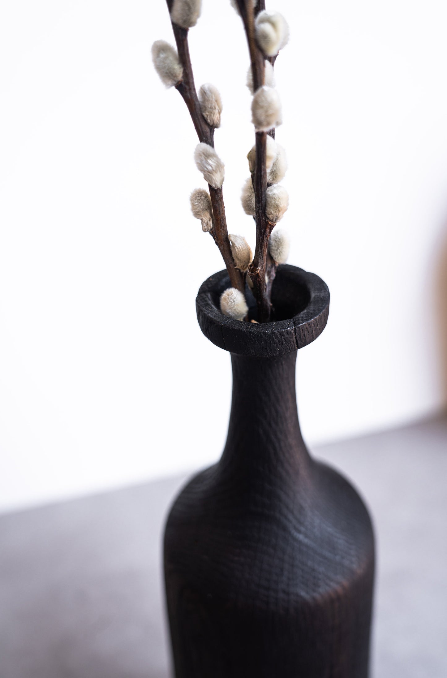 Tall Charred Wood Bottle Shaped Vase