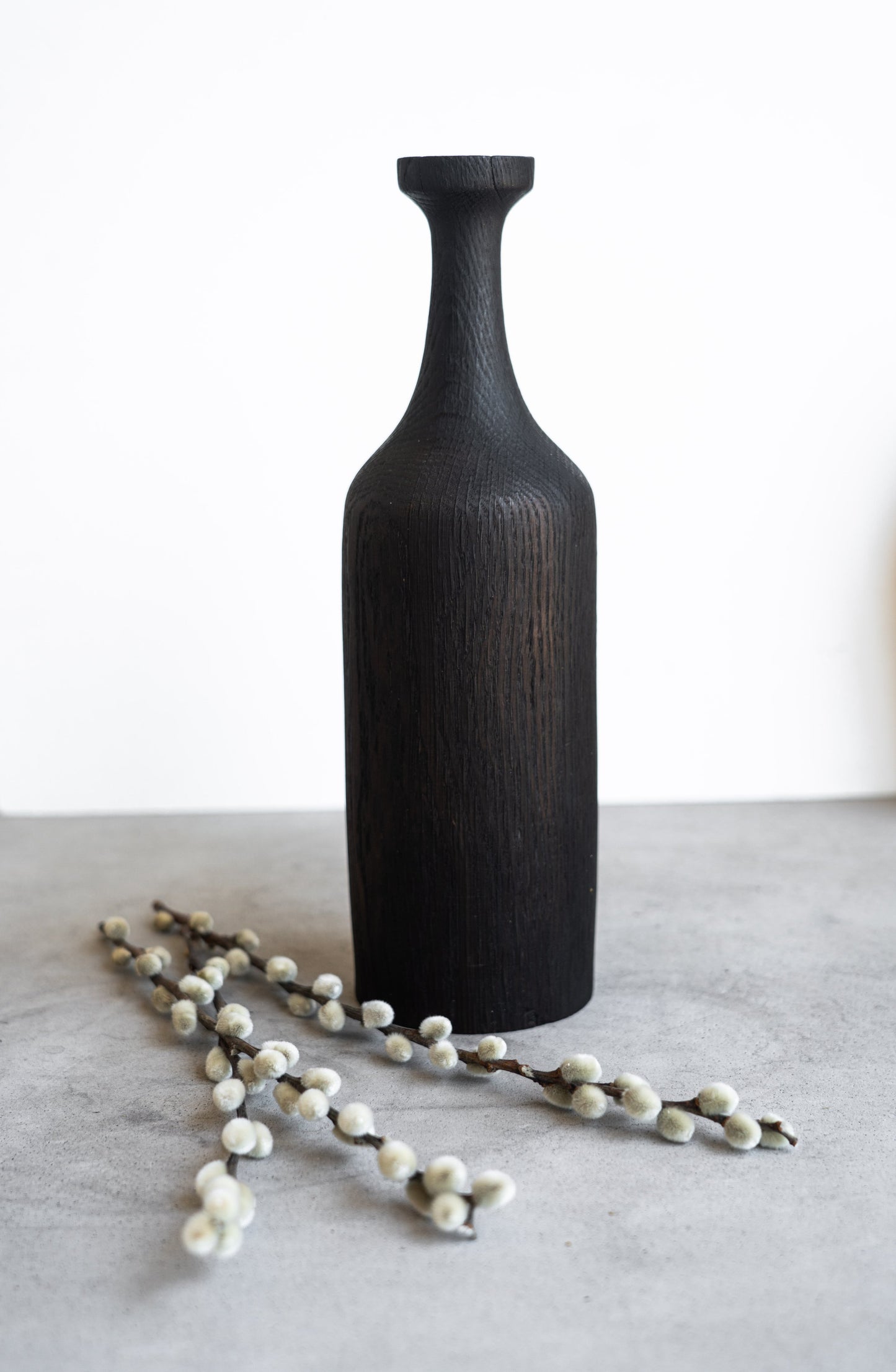 Tall Charred Wood Bottle Shaped Vase