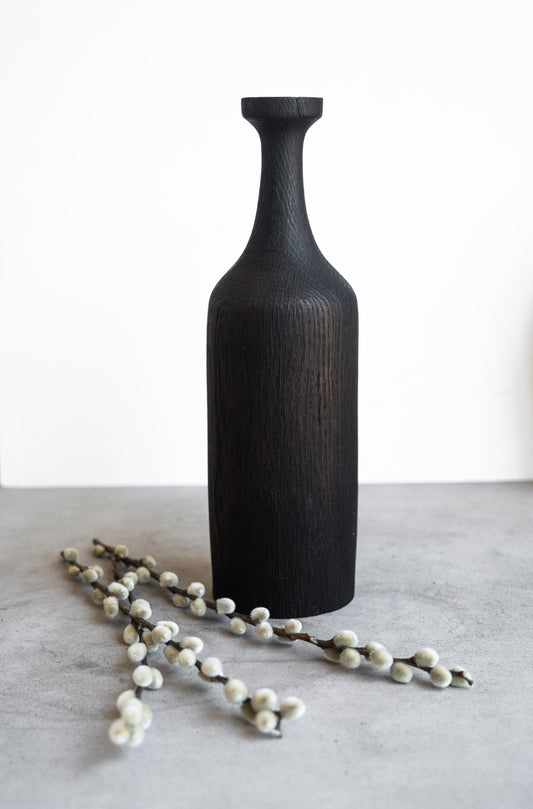 Tall Charred Wood Bottle Shaped Vase