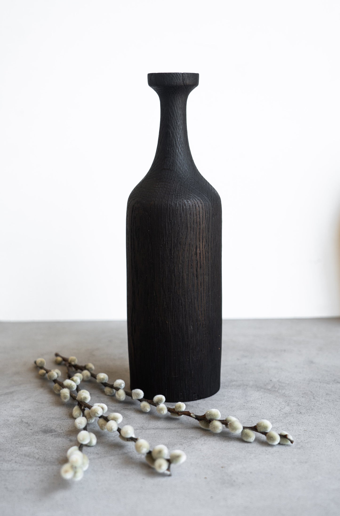 Tall Charred Wood Bottle Shaped Vase