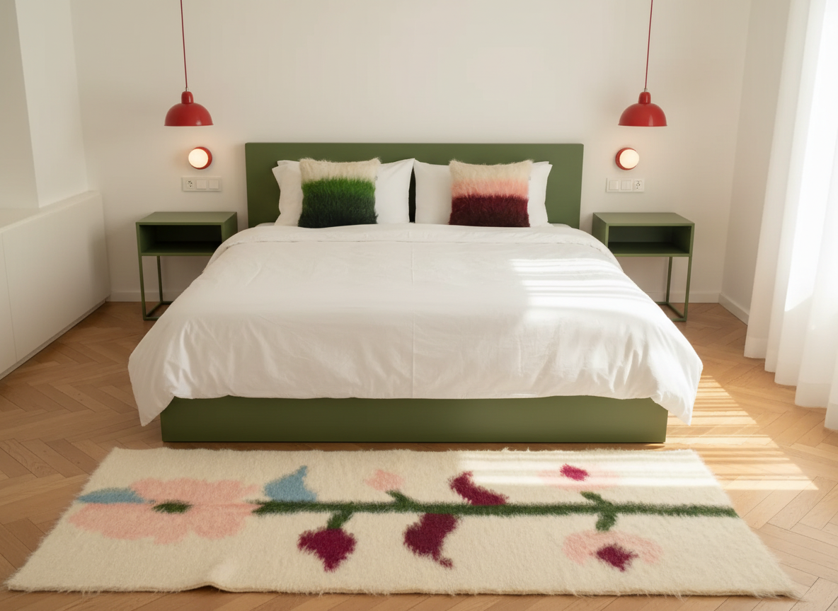 Multicoloured Handwoven Wool Lizhnyk – Brushed Texture with Delicate Floral Motif