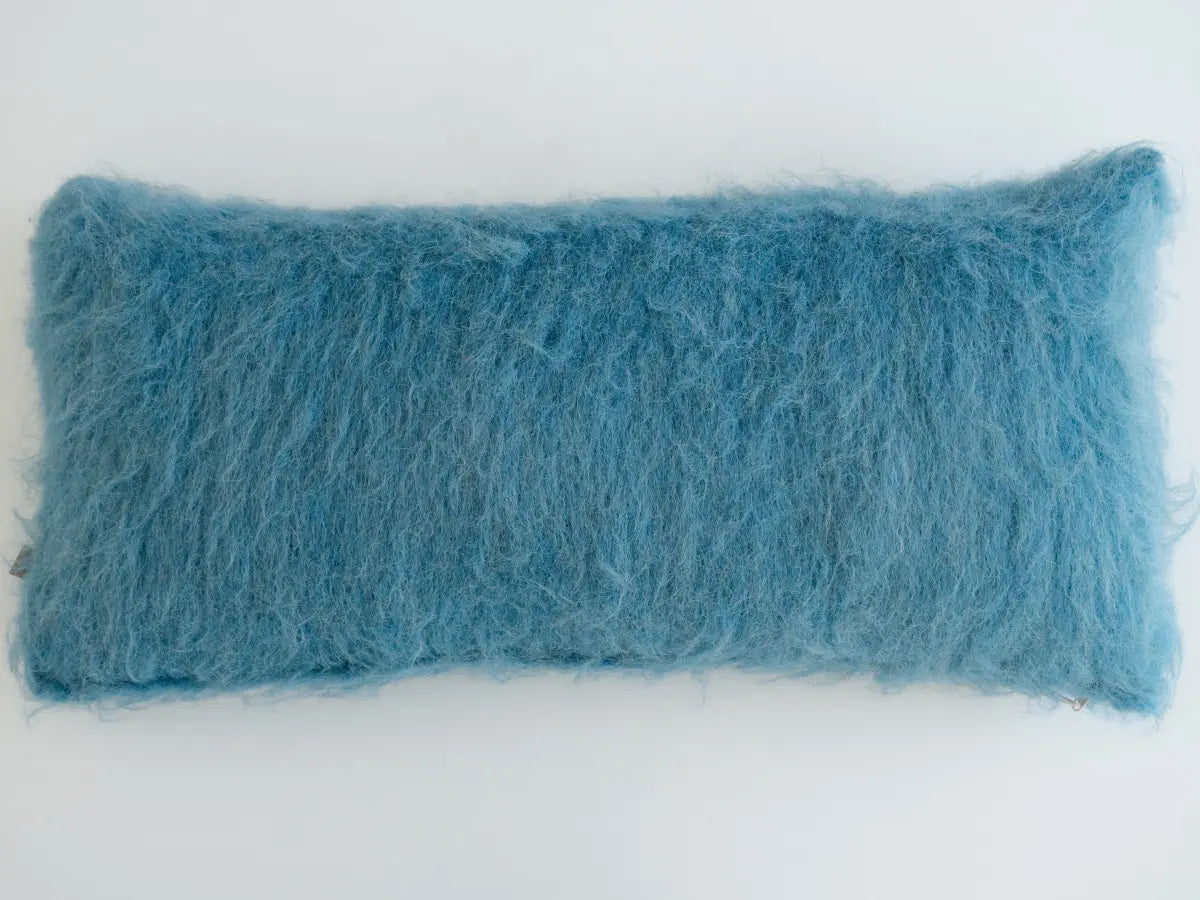 Sky Blue Handwoven Wool Pillow – Brushed Texture