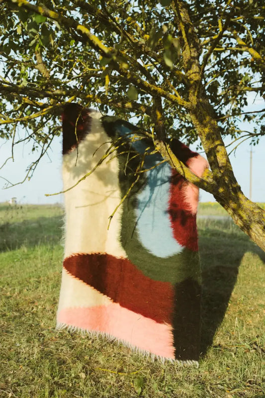 Multicolored Handwoven Wool Lizhnyk – Brushed Texture with Large Floral Motif