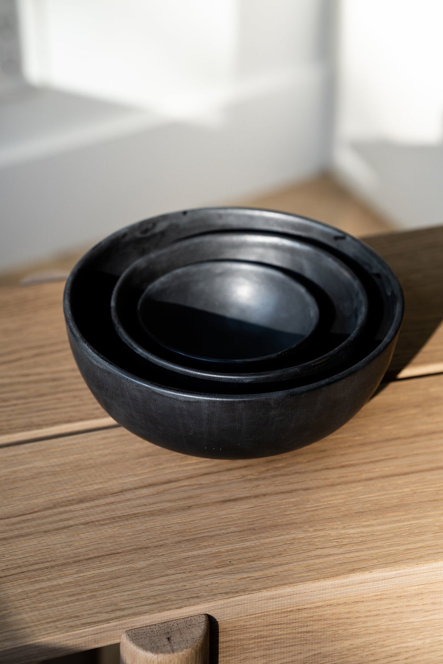 Stoneware Black Matte Salad Serving Bowl