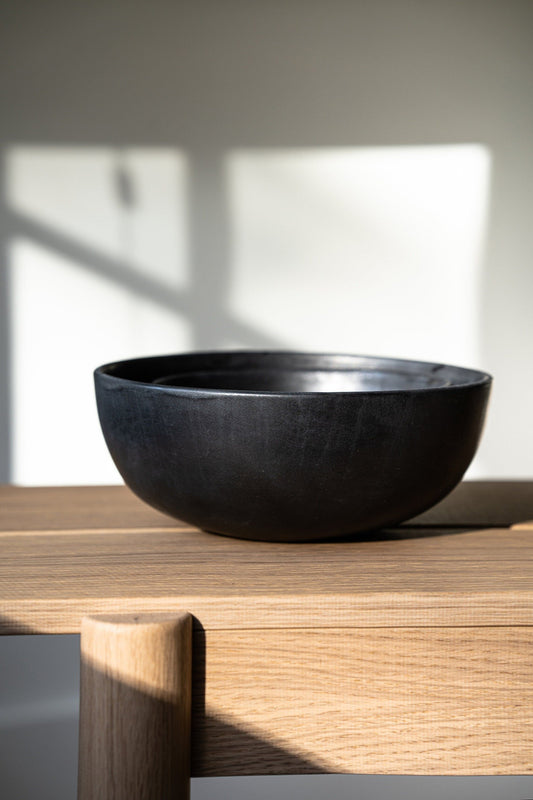 Stoneware Black Matte Salad Serving Bowl