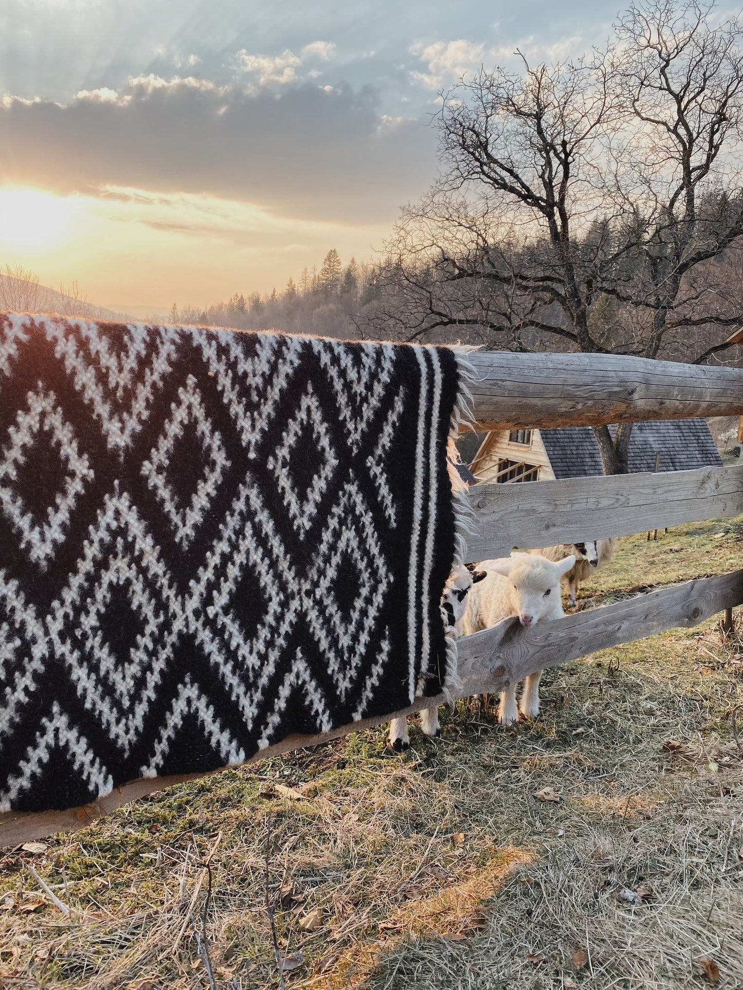 Handwoven Thin Rug with Traditional Carpathian Pattern