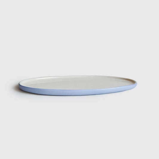 Handmade Porcelain Oval Serving Platter. Forget-me-not/Chocolate