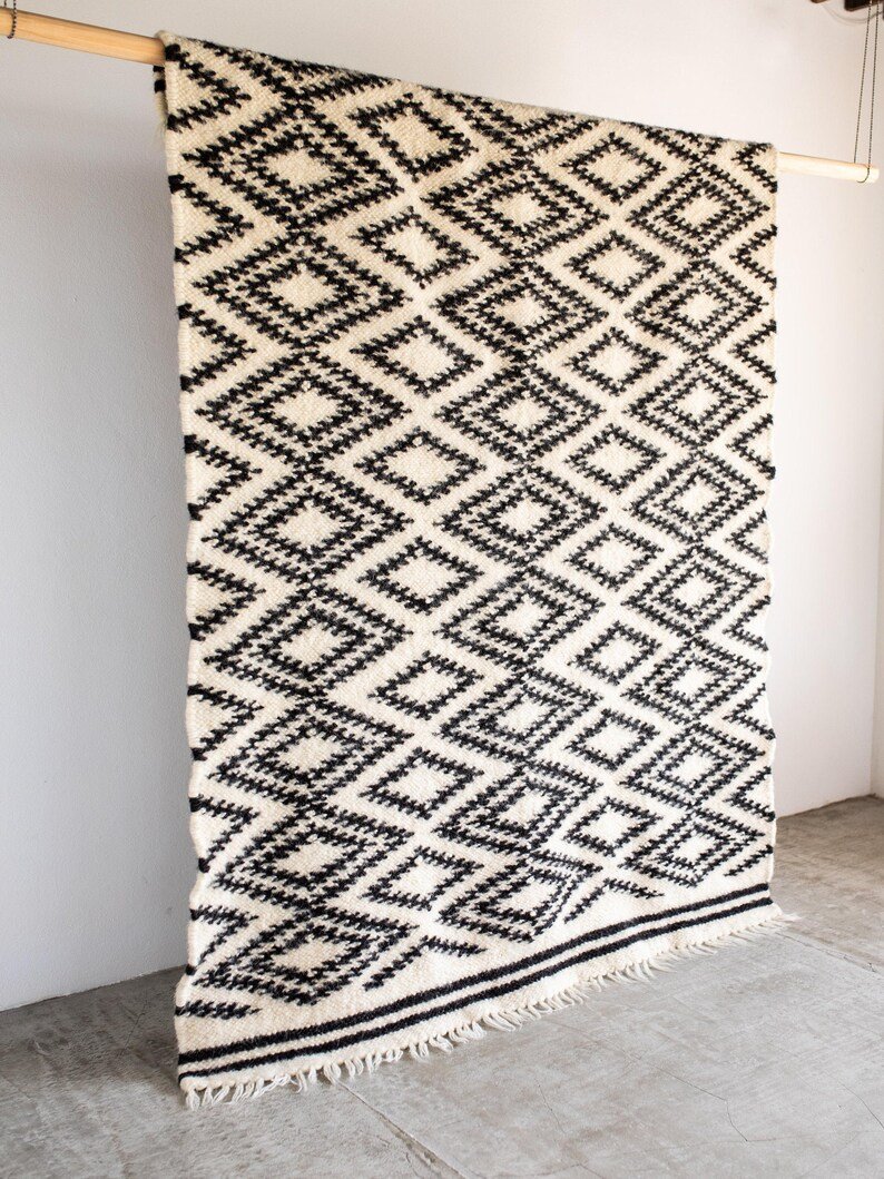 Handwoven Thin Rug with Traditional Carpathian Pattern