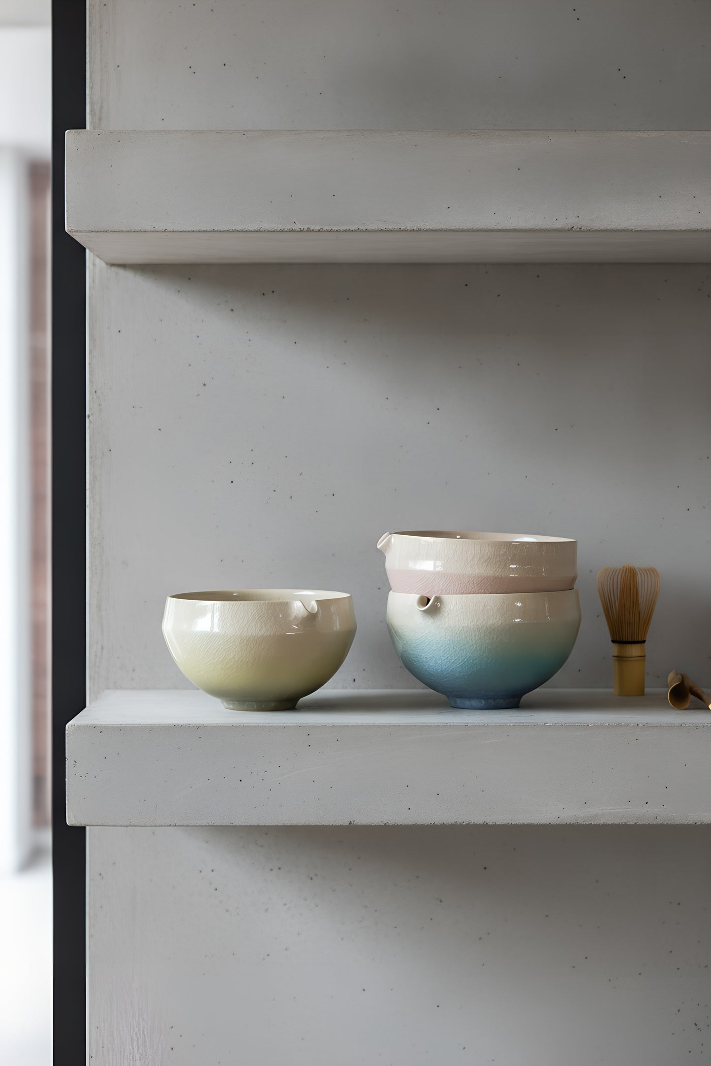 Handmade Ceramic Matcha Bowl with Spout & Matching Cup Set