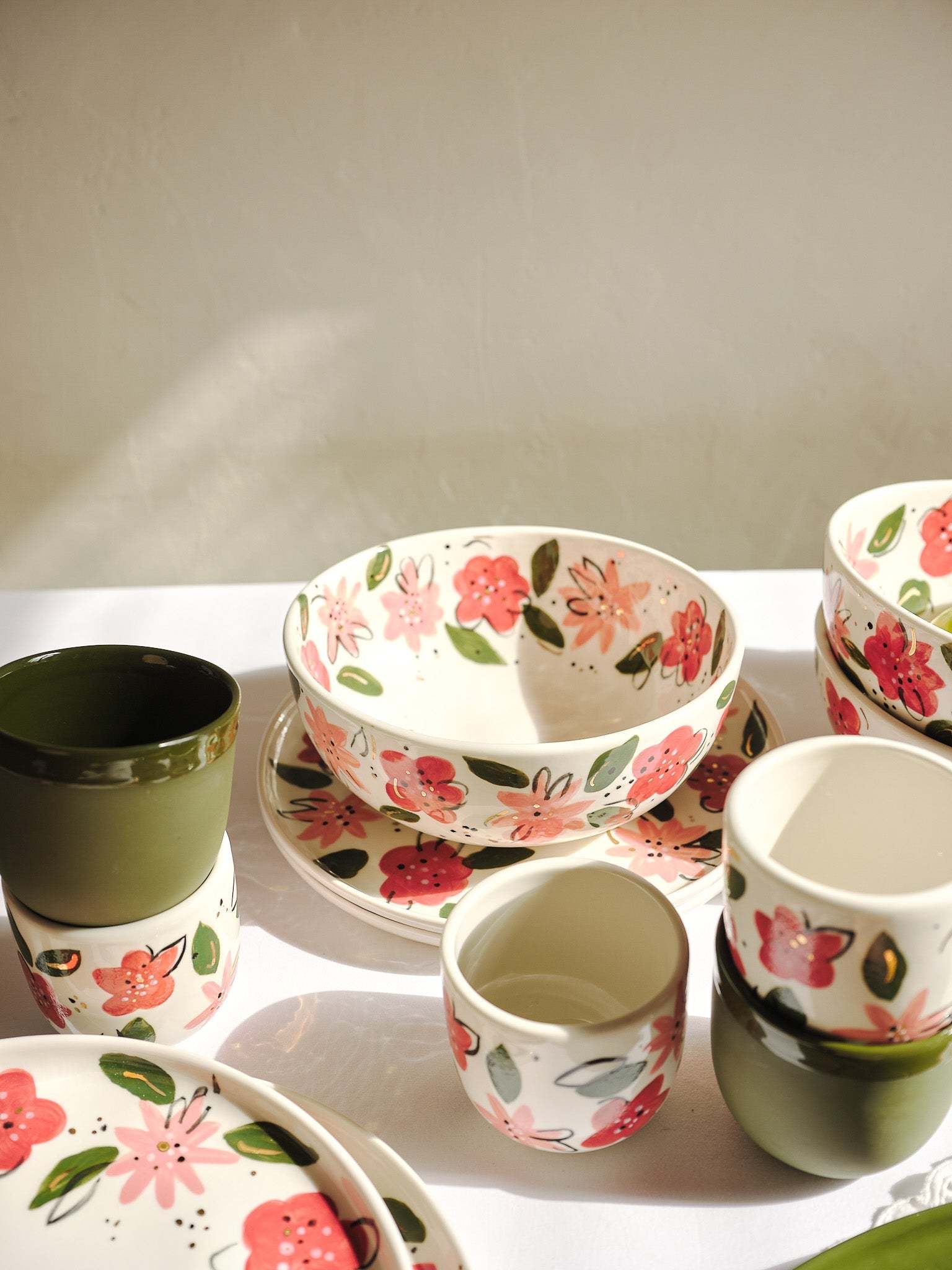 Hand-Painted Floral Salad Bowl