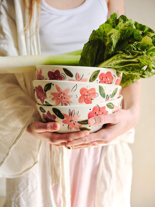 Hand-Painted Floral Salad Bowl