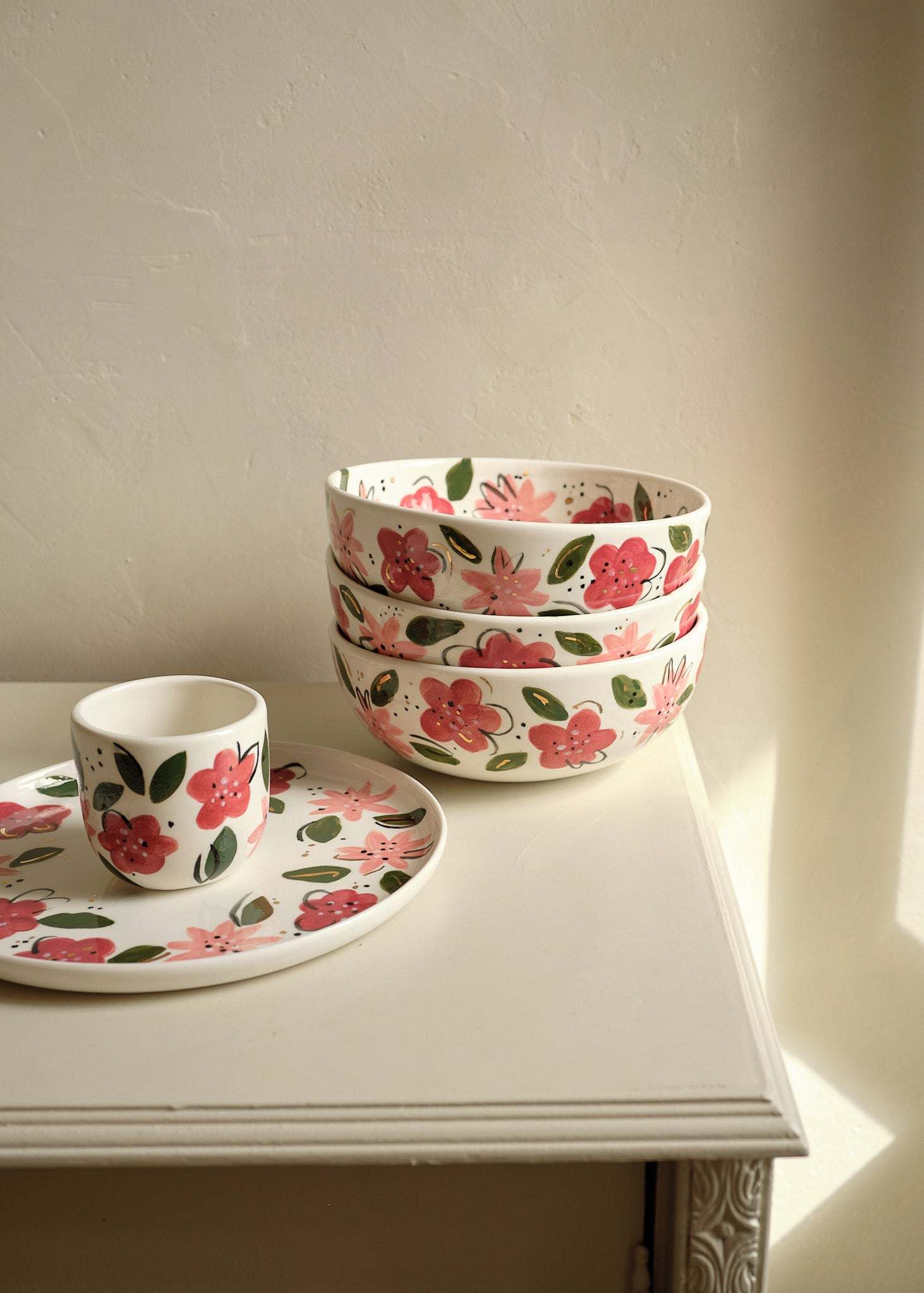 Hand-Painted Floral Salad Bowl