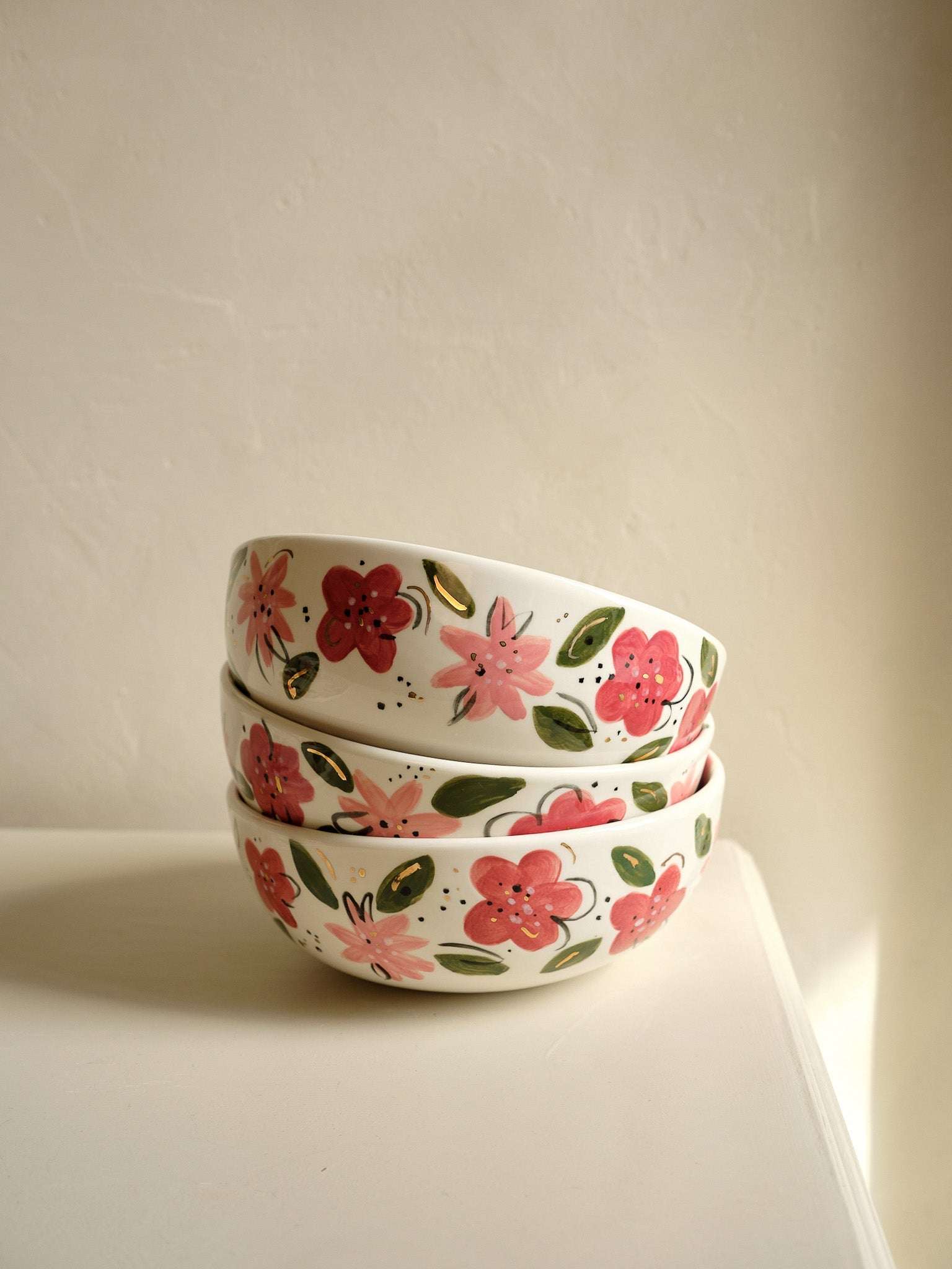 Hand-Painted Floral Salad Bowl