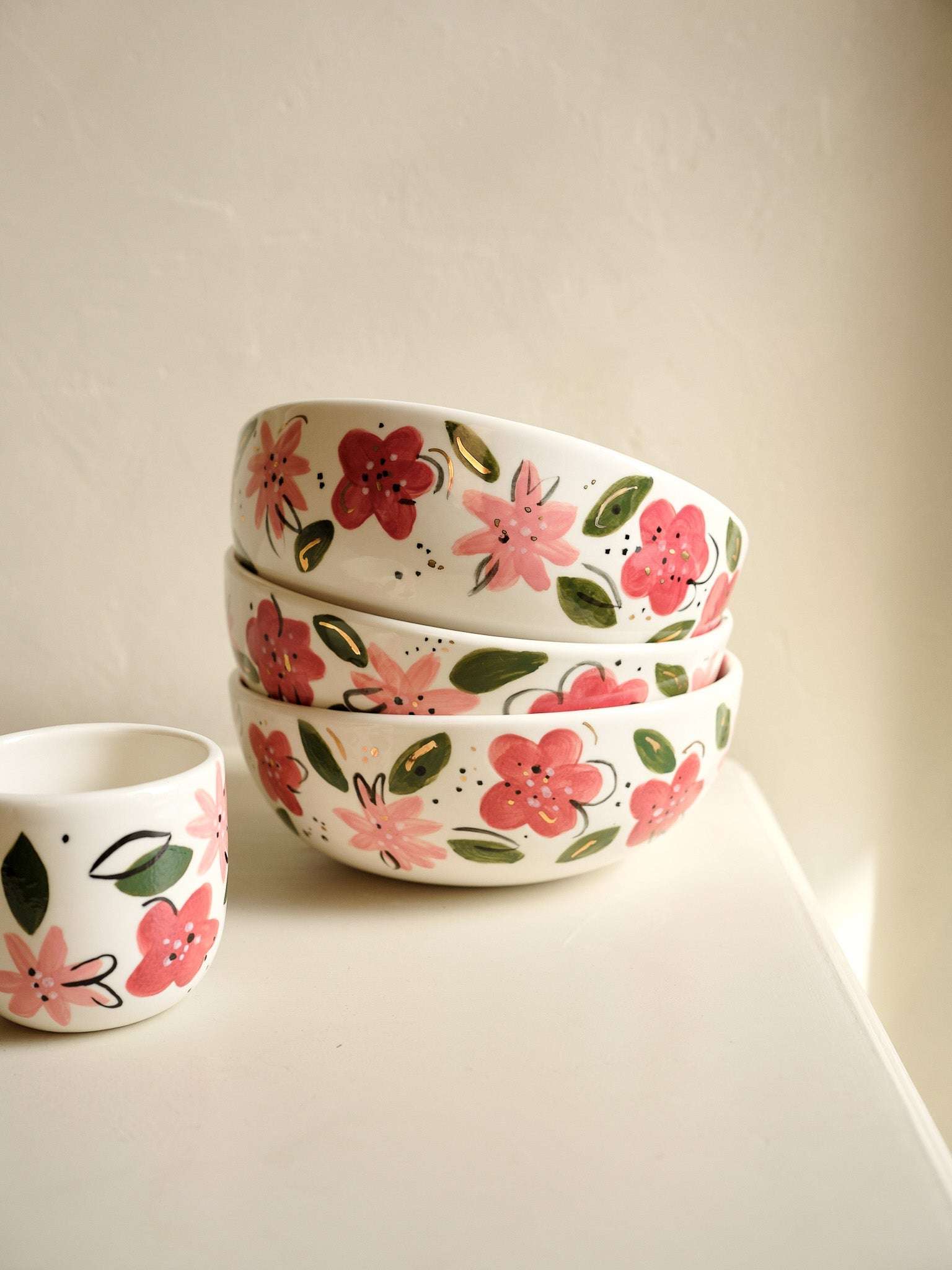 Hand-Painted Floral Salad Bowl