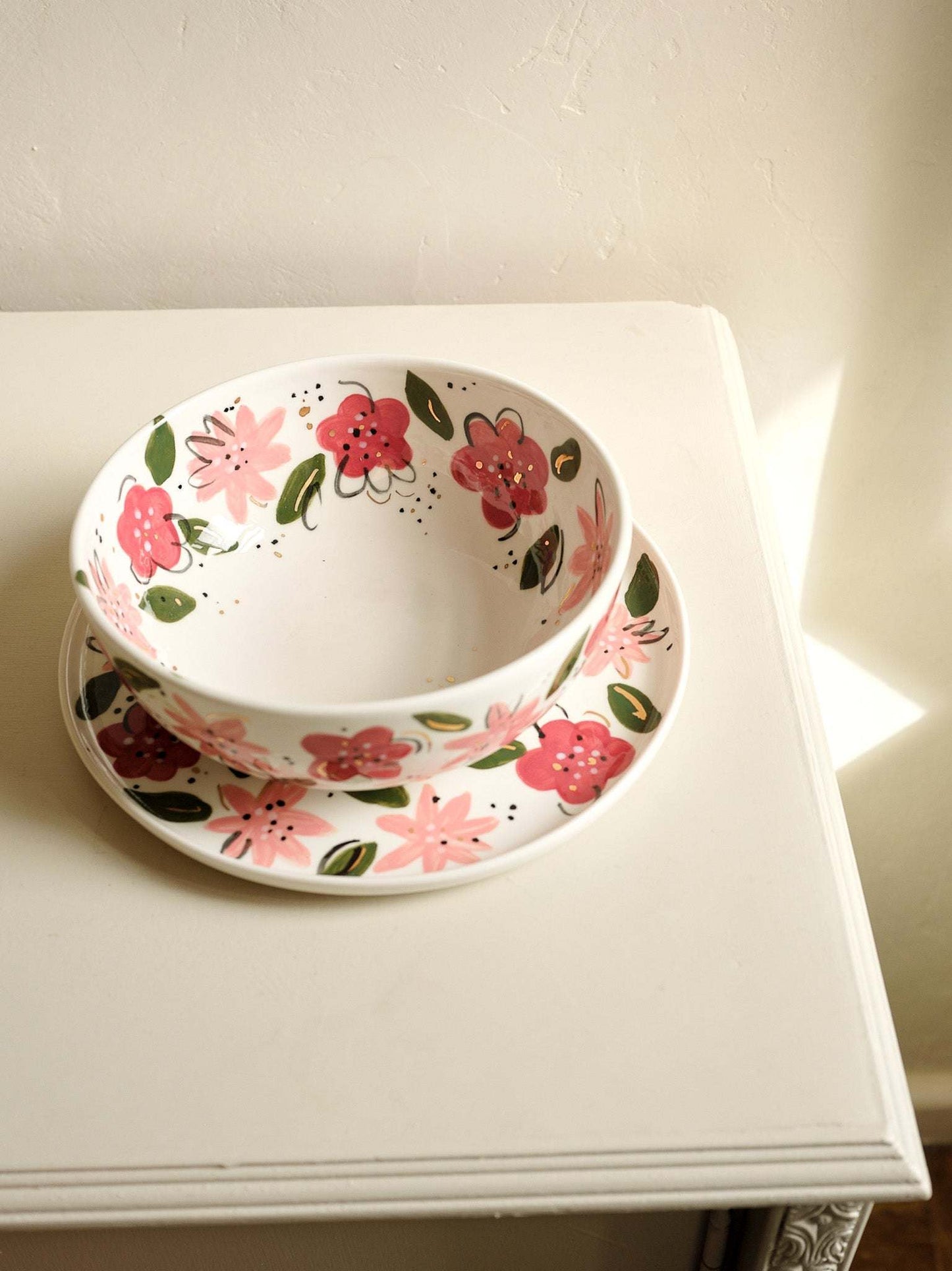 Hand-Painted Floral Salad Bowl