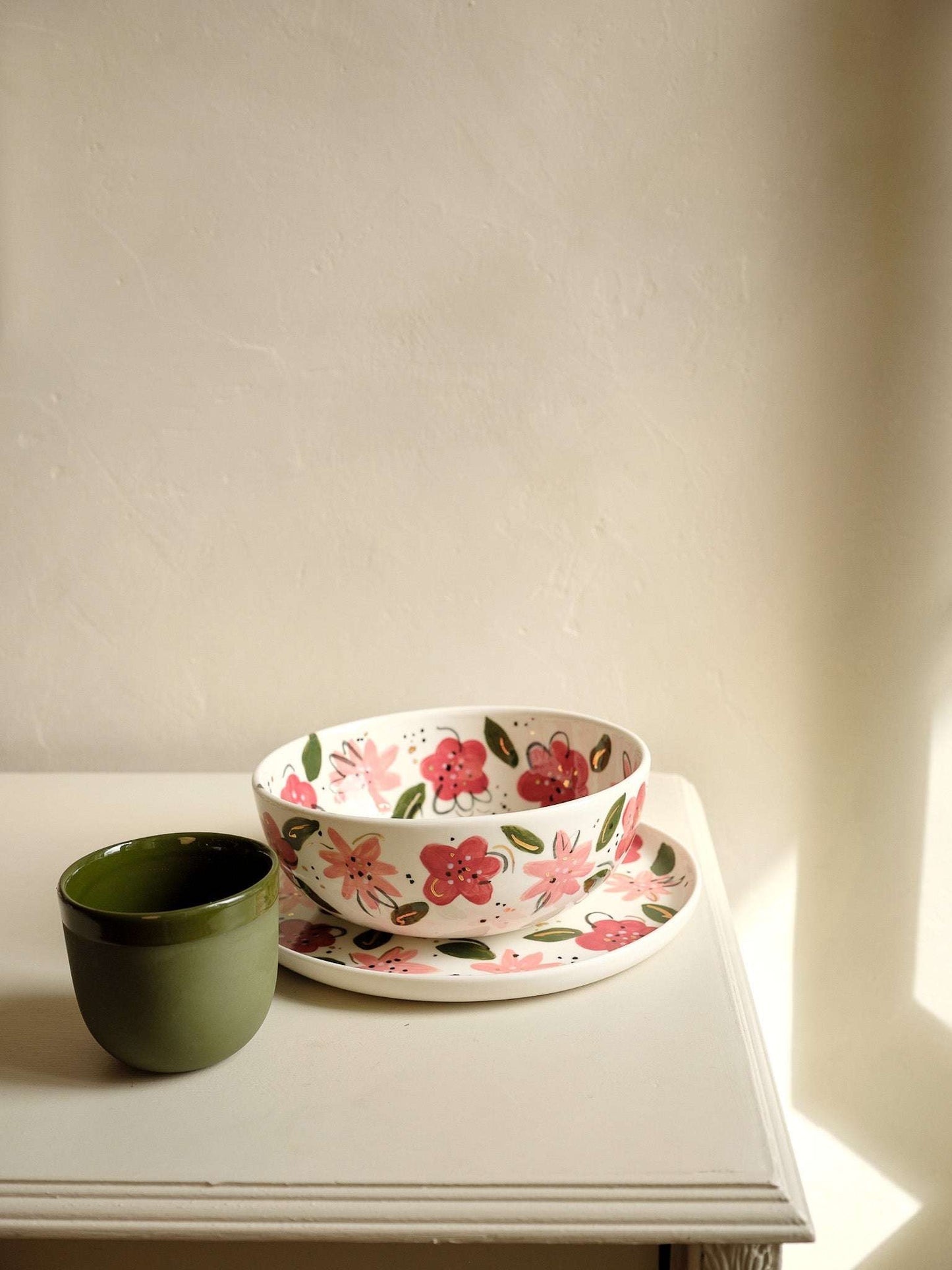 Hand-Painted Floral Salad Bowl
