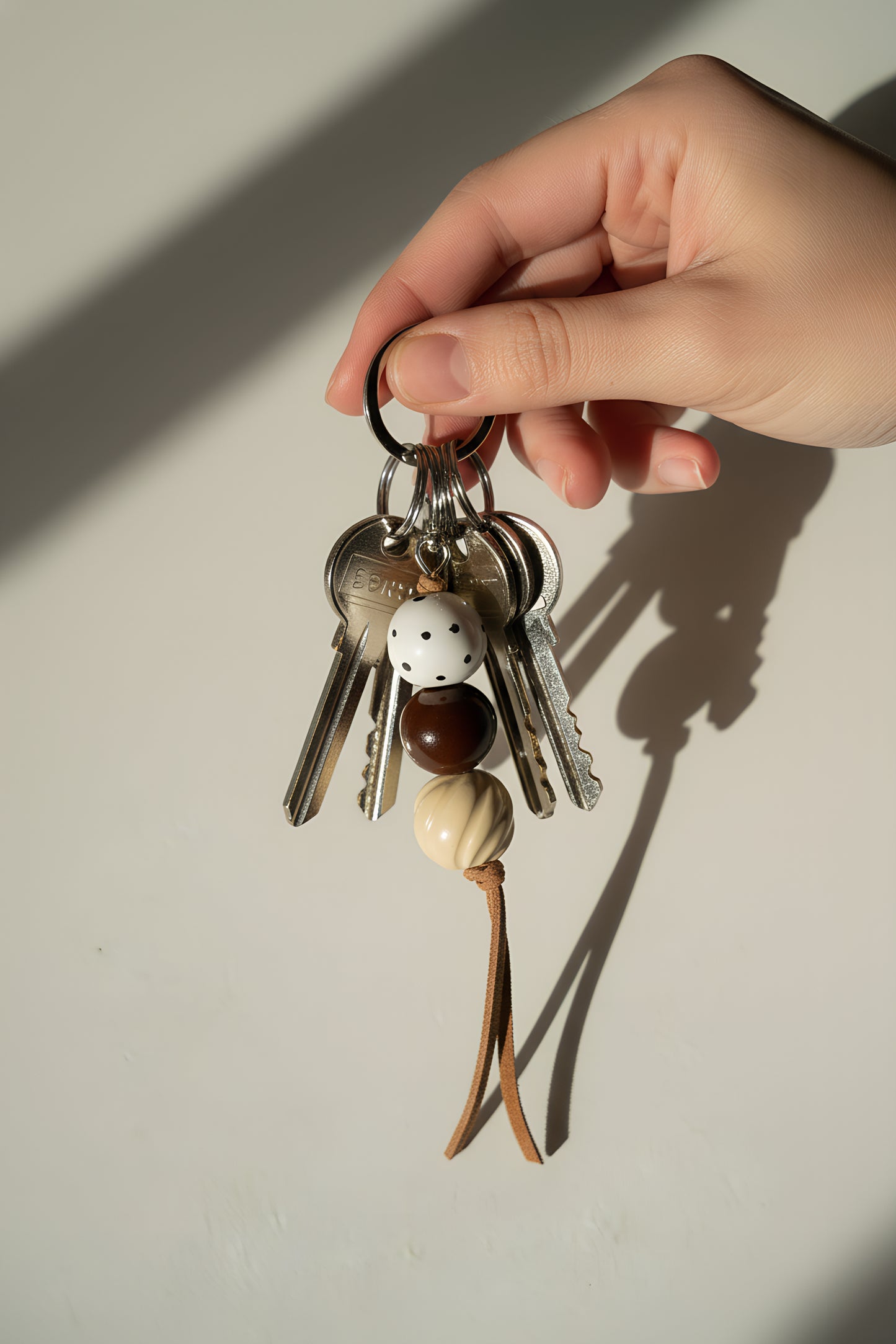 Handmade Ceramic Beaded Keychain in Warm Brown Tones